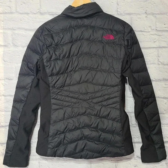 The North Face Puffer Jacket Women's Size Small Black Pink Zipper Goose Down - Picture 2 of 4